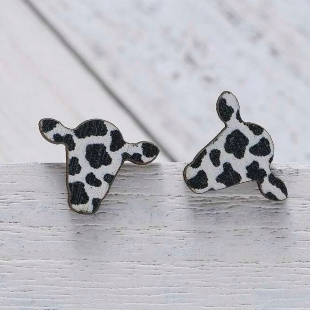 WOODEN cow stud earrings